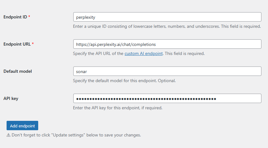 Perplexity API endpoint - CyberSEO Pro