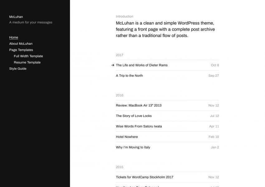 McLuhan Simple Free WordPress Theme WP Responsive Blog Minimal Design Minimalist Lightweight